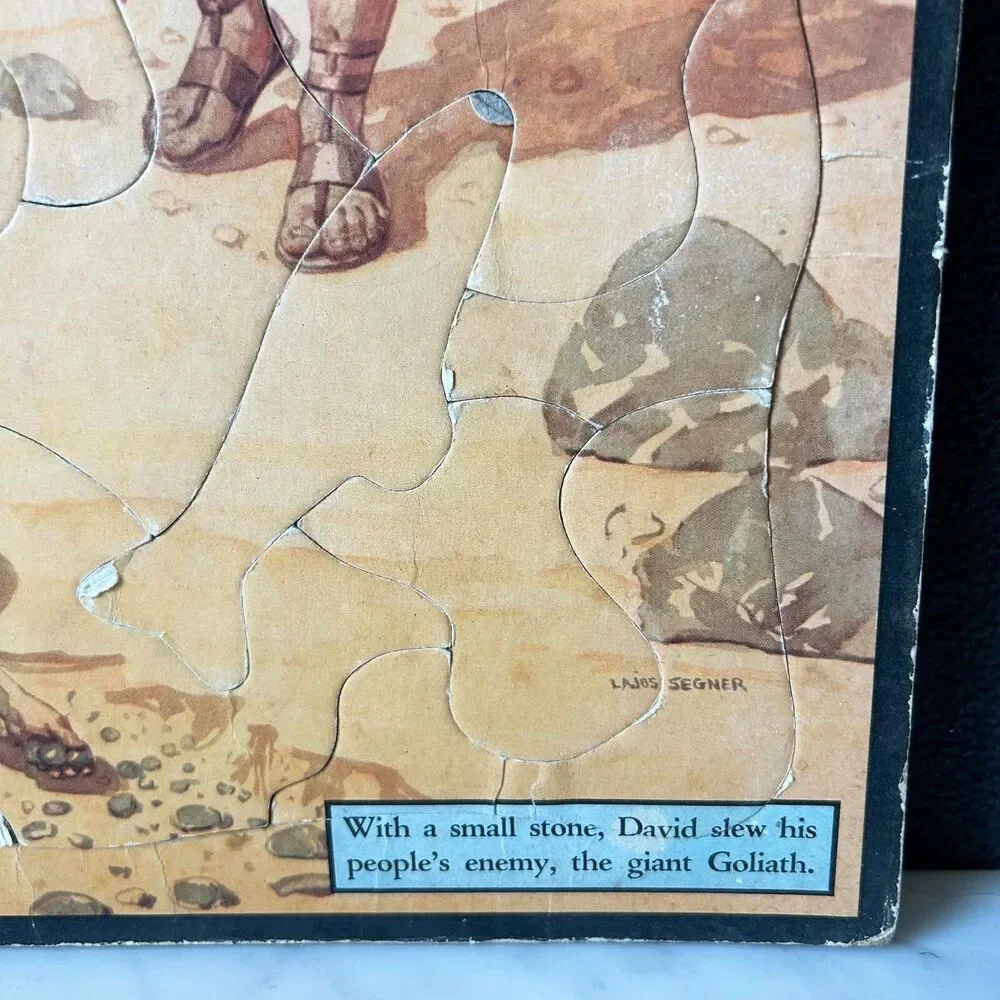 Vintage 1950 Bible Picture Puzzle David & Goliath Frame Tray Puzzle - Whitman